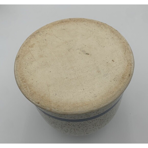 Vintage Art Pottery flour Jar with Lid white and blue strapes with brown dots - Picture 9 of 9